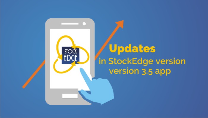A banner of the stockedge app, version 3. 5, showing stock prices and financial data.