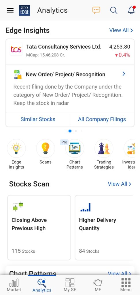 Check out the analytics section  of stockedge where you will get valuable insights