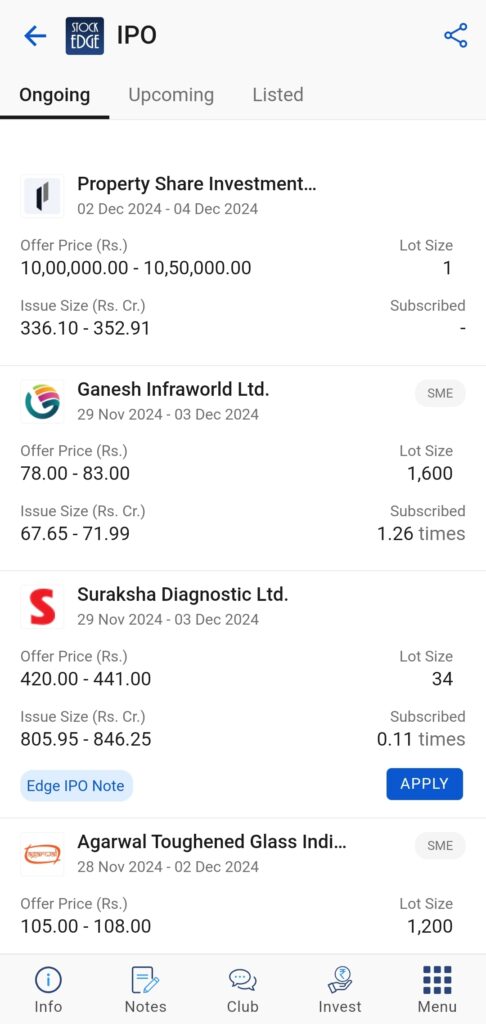 Check out the ipo section  of stockedge where you will get valuable insights