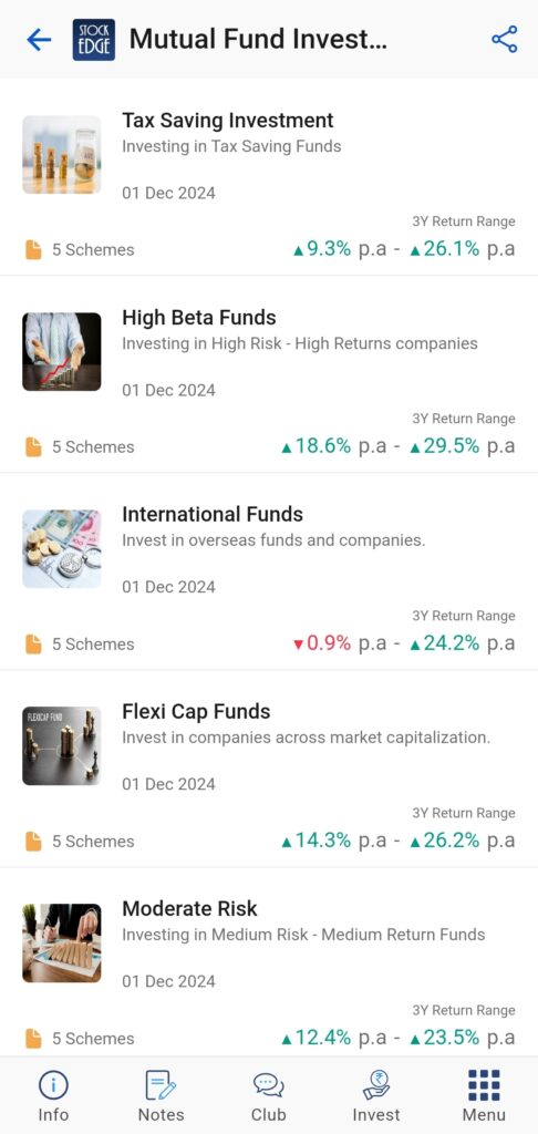 Check out the mutual fund investment theme section  of stockedge where you will get valuable insights