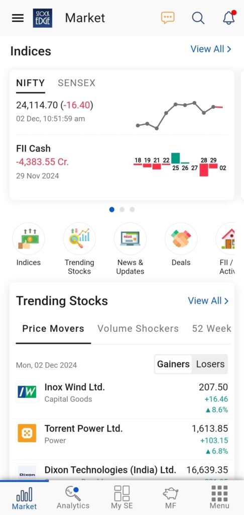 Check out the market home section from stockedge