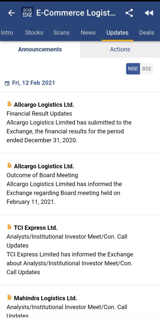 Stockedge logistics growth interface