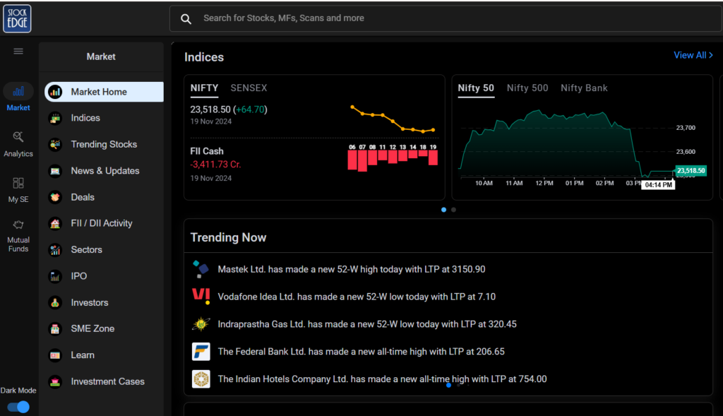 Stockedge web in black mode