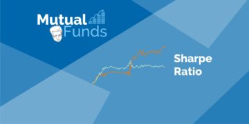 A graphic representation of "mutual funds" in a blue background. The graphic has the words “mutual funds” in white text on the left side and the words “sharpe ratio” in white text on the right side. The graphic has a line graph in orange and white in the center, which appears to be showing the performance of a mutual fund over time. The graphic has the words “mutual funds” in white text on the left side and the words “sharpe ratio” in white text on the right side. The graphic has a line graph in orange and white in the center, which appears to be showing the performance of a mutual fund over time.