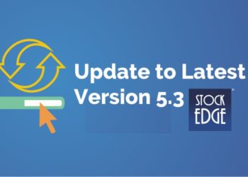 A graphic representation of the latest version of the stockedge app in a blue background.