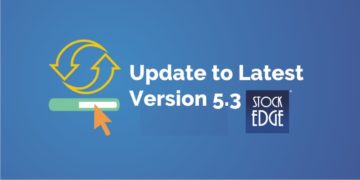 A graphic representation of the latest version of the stockedge app in a blue background.