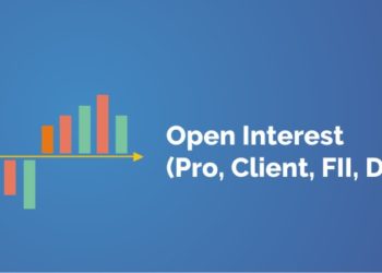 A line graph showing open interest data for four groups: pro, client, fii, and dii in a blue background.