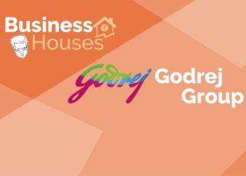 The logos of business houses and godrej group, a prominent indian conglomerate, displayed side by side on an orange background.