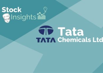 A graphic featuring the logo and name of “tata chemicals ltd” on a geometric background, accompanied by the “stock insights” logo and iconography.