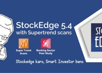 The image is an advertisement for “stockedge 5. 4 with supertrend scans.