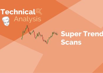 A graphic in an orange background with a line graph and text that reads ‘technical analysis’ and ‘super trend scans’