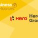 Hero group - the four pillars of success 5 A collage of logos for various business houses and the hero group, set against a yellow background