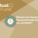 A text-based graphic asking the question "should we choose focused funds for our portfolio? ". The text is in a white sans-serif font on a brown background. The words "focused funds" and "portfolio" are bolded.