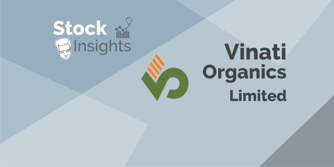 Logos of vinati organics limited and stock insights.