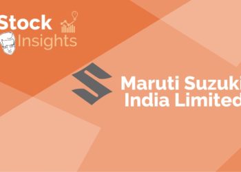 A orange background with the maruti suzuki india limited logo in the center and the text "stock insights" above it.