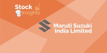 A orange background with the maruti suzuki india limited logo in the center and the text "stock insights" above it.