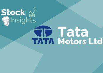 A graphic image featuring the logos and names of “stock insights” and “tata motors ltd. ” on a geometric, multi-shaded blue background.