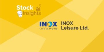 Inox leisure ltd. Logo, a blue and yellow movie reel design on a yellow background.