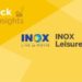 Inox leisure ltd. Logo, a blue and yellow movie reel design on a yellow background.