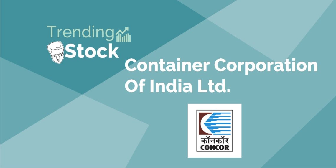 The logo of the container corporation of india (concor), a leading logistics company specializing in container transportation and related services, pictured against a blue backdrop.