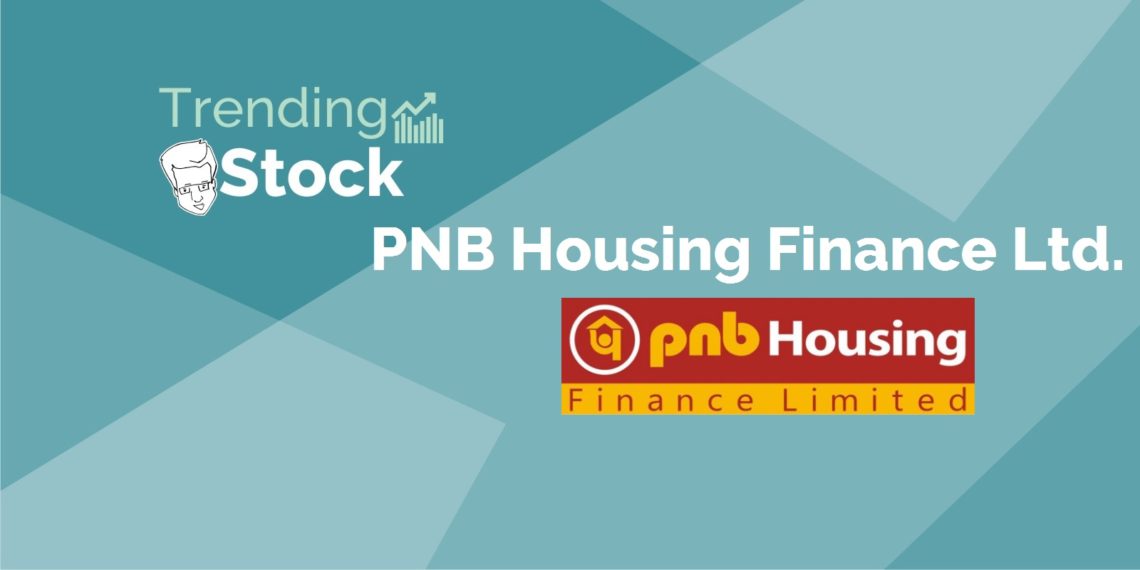 A graphic design image of a blue background with a white bull and text that reads ‘trending stock pnb housing finance ltd. ’ and the logo for pnb housing finance limited