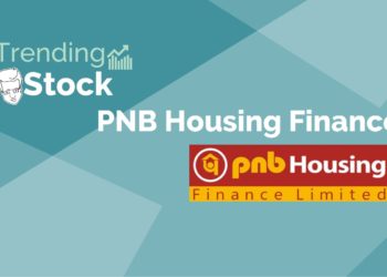 A graphic design image of a blue background with a white bull and text that reads ‘trending stock pnb housing finance ltd. ’ and the logo for pnb housing finance limited
