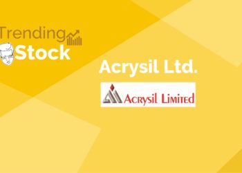 A graphic in a yellow background with words " the “trending stock” are written in black in the top left corner. The company name “acrysil ltd. ” is written in black in the bottom right corner. Along with the logo of the company.