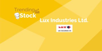 A graphic design of a trending stock "lux industries ltd. " in a yellow background.