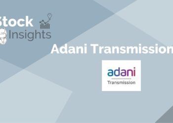 A graphic with the text "stock insights adani transmission ltd. " and " adani transmission logo"