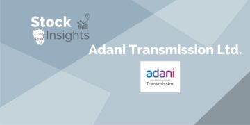 A graphic with the text "stock insights adani transmission ltd. " and " adani transmission logo"