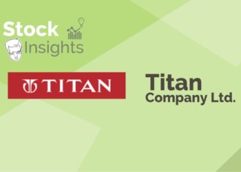 A graphic consists of the logo and name of “titan company ltd. ” on a green gradient background, with “stock insights” labeled at the top left corner.