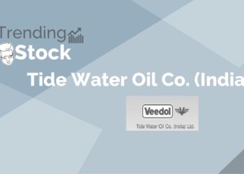 A white and grey banner with the trending stock, tide water oil co. (india) ltd. , and its logo, veedol v
