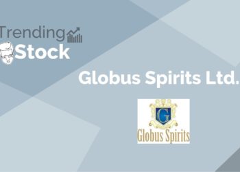 A graphic image of a trending stock " globus spirits ltd. " in a background gradient of grey shades.
