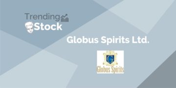 A graphic image of a trending stock " globus spirits ltd. " in a background gradient of grey shades.