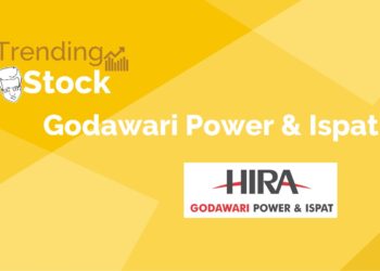 A graphic representation of trending stock and logo of the company "godawari power & ispat ltd. " in a yellow background.