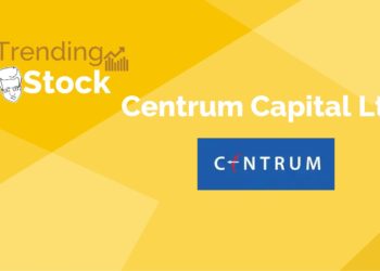 A graphic image of a trending stock of a company named "centrum capital ltd. " in a yellow background.