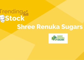 A graphic image of a trending stock " shree renuka sugars ltd. " in a yellow background.