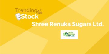 A graphic image of a trending stock " shree renuka sugars ltd. " in a yellow background.