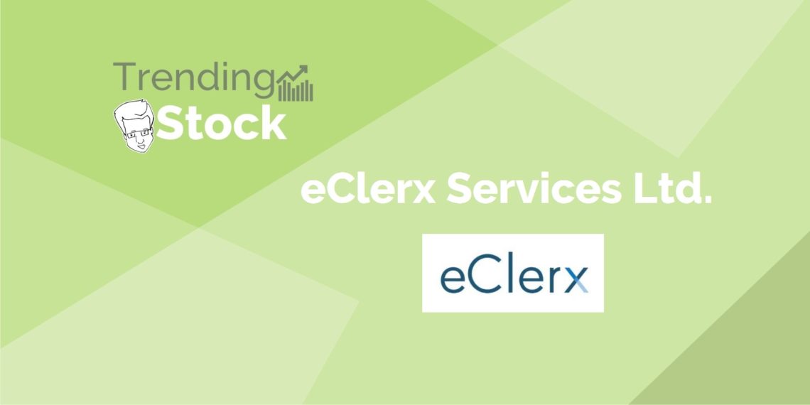 A graphic with a green background. The text “trending stock” is written in black in the top left corner, and the text “eclerx services ltd. ” is written in black in the top right corner. The eclerx logo is in the bottom right corner. It is a white square with the text “eclerx” in black.