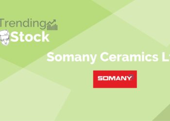 A graphic representation of a trending stock of a company named " somany ceramics ltd. " in background color of green.