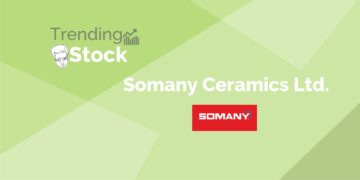 A graphic representation of a trending stock of a company named " somany ceramics ltd. " in background color of green.