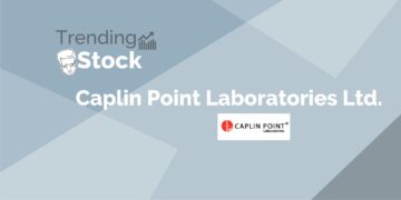 A graphic of a stock trend chart with the text ‘trending stock caplin point laboratories ltd. ’ and the company’s logo.