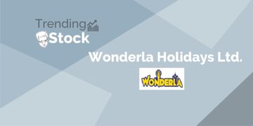 A graphic representation of trending stock "wonderla holidays ltd. " with a background gradient of light blue and grey.