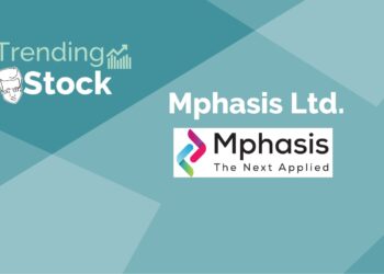 Logo of trending stock " mphasis ltd. " in a green background.