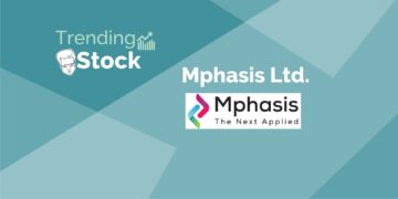 Logo of trending stock " mphasis ltd. " in a green background.
