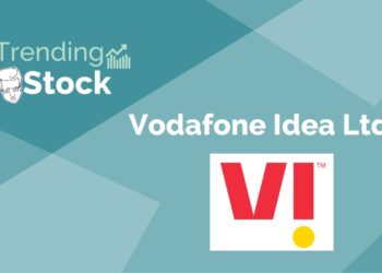 A graphic representation of trending stock "vodafone idea ltd. " in a background gradient of green and blue.