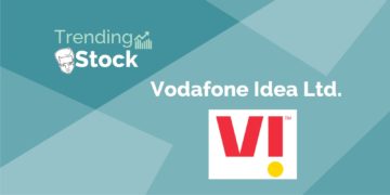A graphic representation of trending stock "vodafone idea ltd. " in a background gradient of green and blue.