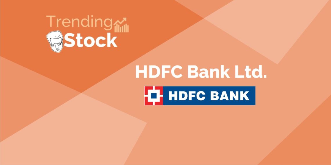An orange graphic with the text ‘trending stock’ and ‘hdfc bank ltd. ’ with the hdfc bank logo.