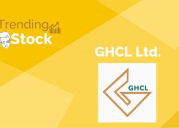 A graphic image of a trending stock " ghcl ltd. " in a yellow background.