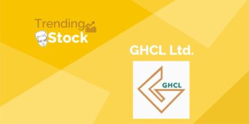 A graphic image of a trending stock " ghcl ltd. " in a yellow background.